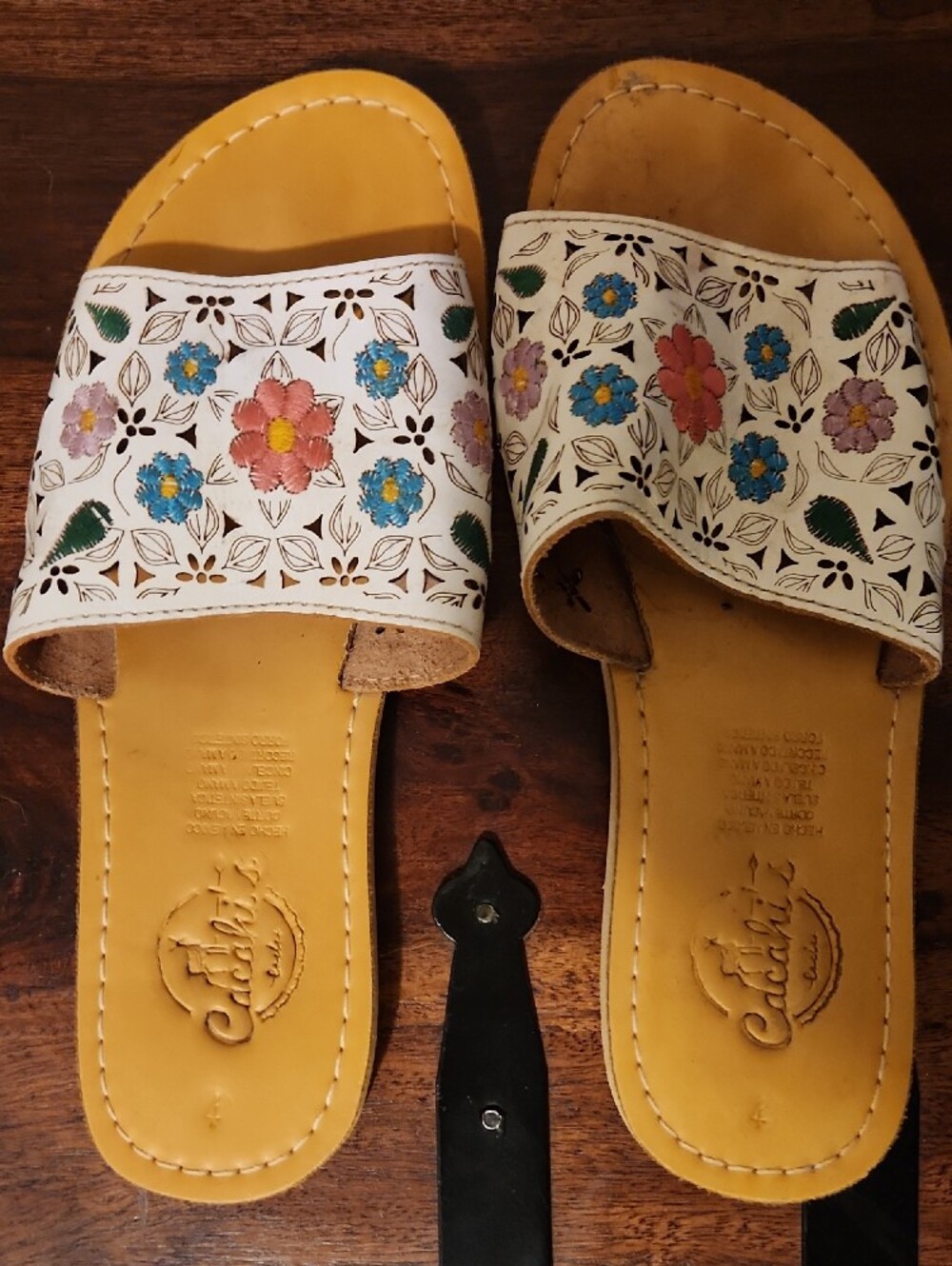 Cacahi Embrodered Leather Slide Sandals
